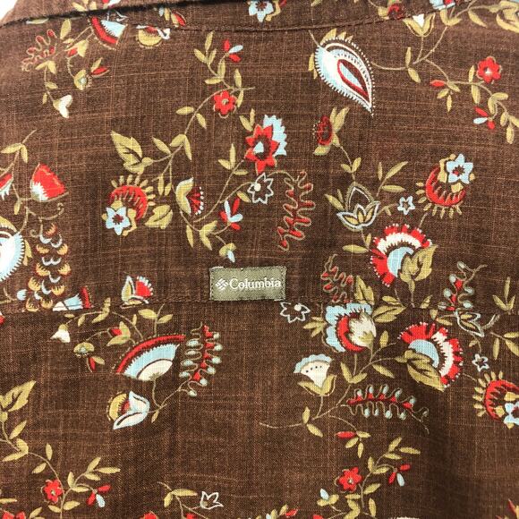 Columbia Cotton Button Up Tailored Fit Brown Floral Paisley Pearlescent Buttons - Picture 8 of 9